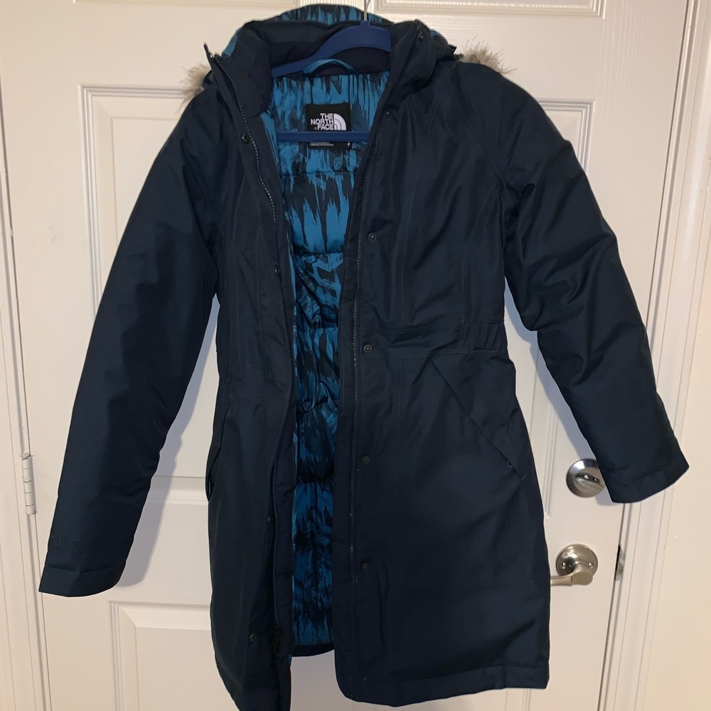 North face small parka winter coat navy
